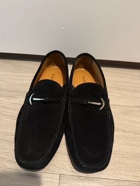 ALDO Black Suede Loafers with Silver Bit Accent